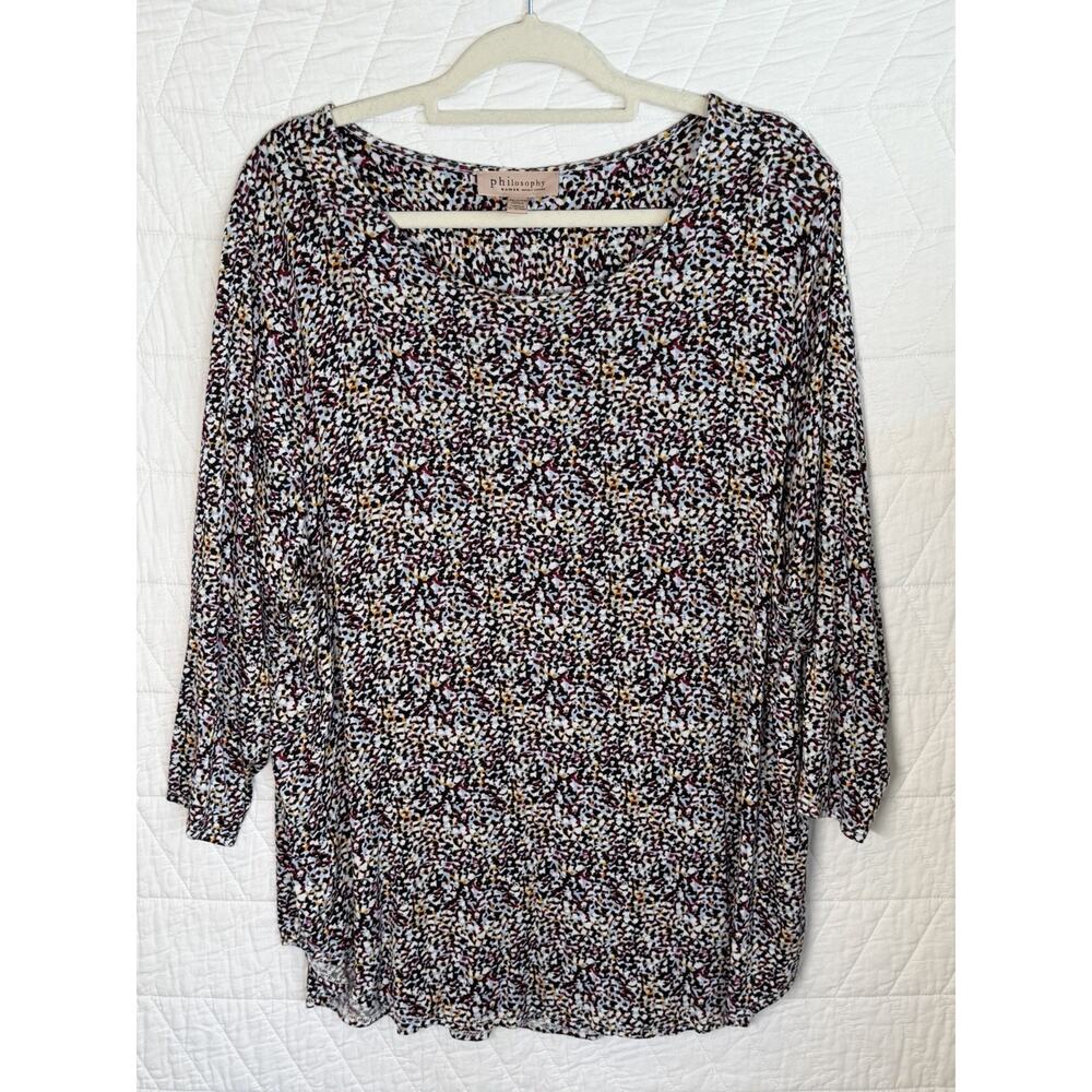 Philosophy Plus 3X Floral Knit Tunic Top Shirt Tee Blouse – Black Multicolor